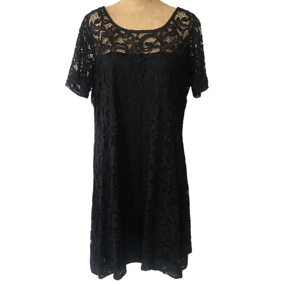 Lane Bryant Black Lace Dress Size 14/16 Stretch Flowy Witchy Boho Midi Length - Picture 2 of 7